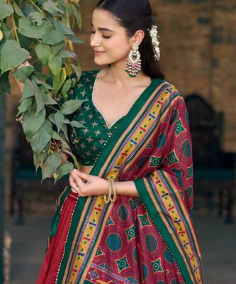 Designer Tasar Silk Printed Lehenga Choli  2