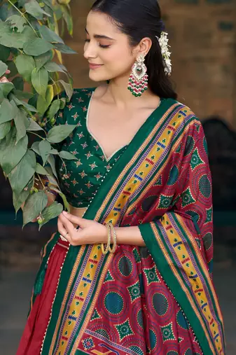 Designer Tasar Silk Printed Lehenga Choli 