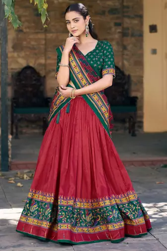 Designer Tasar Silk Printed Lehenga Choli 