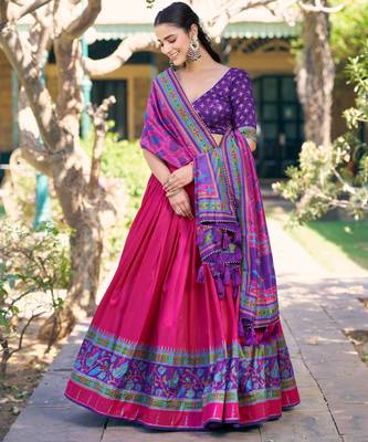 Designer Tasar Silk Printed Lehenga Choli  1