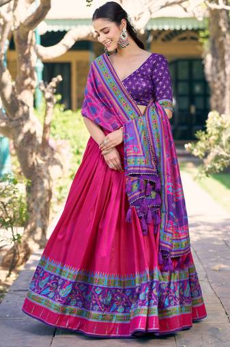 Designer Tasar Silk Printed Lehenga Choli with Iconic Sparkle Edition.