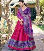 Designer Tasar Silk Printed Lehenga Choli with Iconic Sparkle Edition.