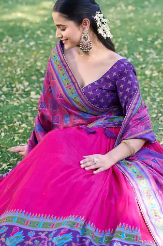 Designer Tasar Silk Printed Lehenga Choli 