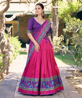 Designer Tasar Silk Printed Lehenga Choli  4