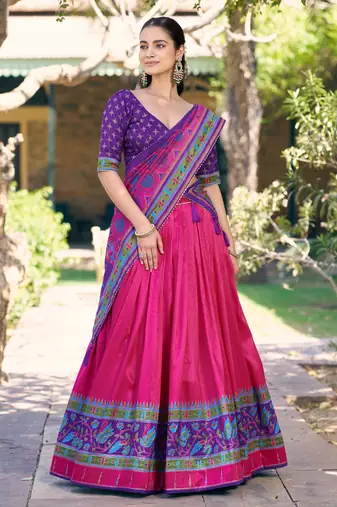 Designer Tasar Silk Printed Lehenga Choli 