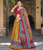 Designer Tasar Silk Printed Lehenga Choli with Iconic Sparkle Edition.