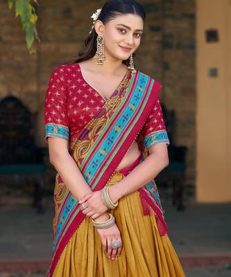 Designer Tasar Silk Printed Lehenga Choli  2