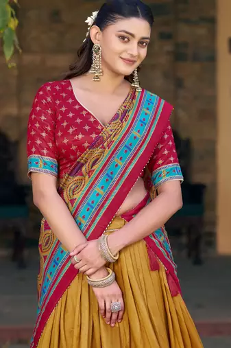 Designer Tasar Silk Printed Lehenga Choli 