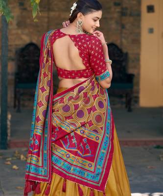 Designer Tasar Silk Printed Lehenga Choli  3