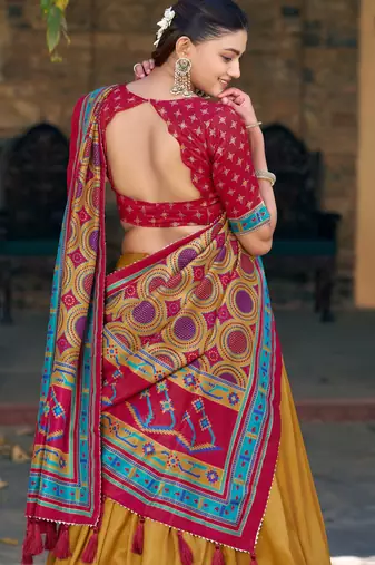 Designer Tasar Silk Printed Lehenga Choli 