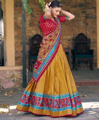 Designer Tasar Silk Printed Lehenga Choli  4