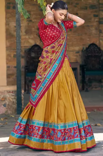 Designer Tasar Silk Printed Lehenga Choli 