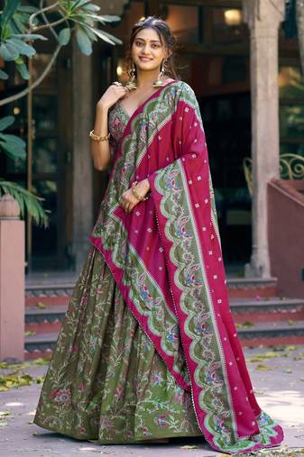 Shine Bright in Tasar Silk Foil Printed Lehenga Choli