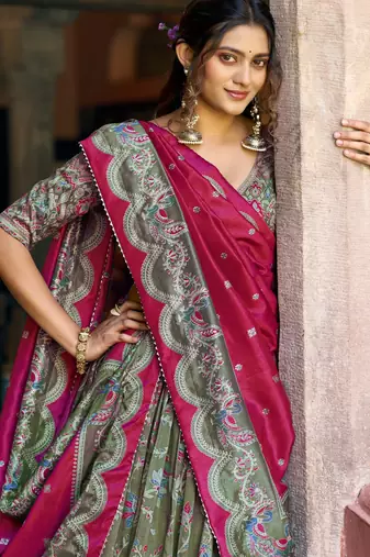 Shine Bright in Tasar Silk Foil Printed Lehenga Choli
