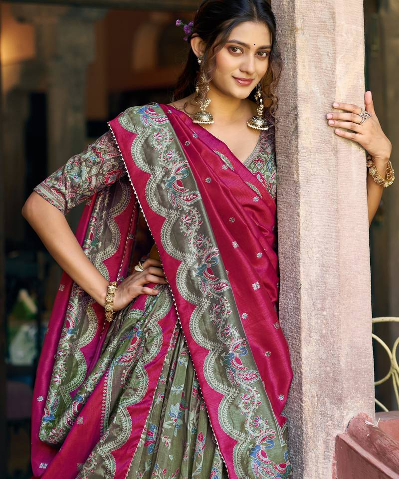 Shine Bright in Tasar Silk Foil Printed Lehenga Choli