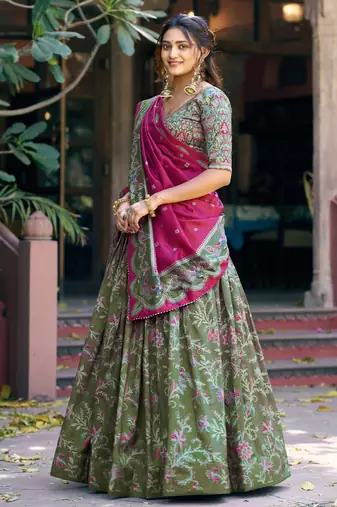 Shine Bright in Tasar Silk Foil Printed Lehenga Choli