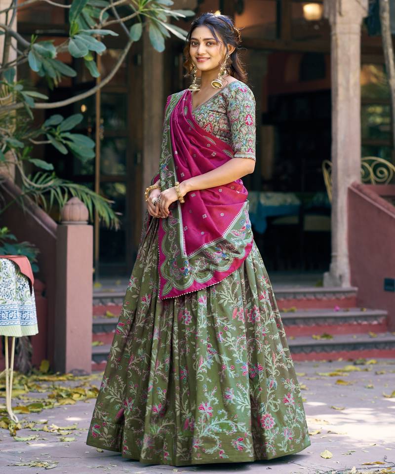 Shine Bright in Tasar Silk Foil Printed Lehenga Choli
