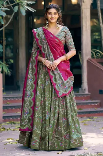 Shine Bright in Tasar Silk Foil Printed Lehenga Choli