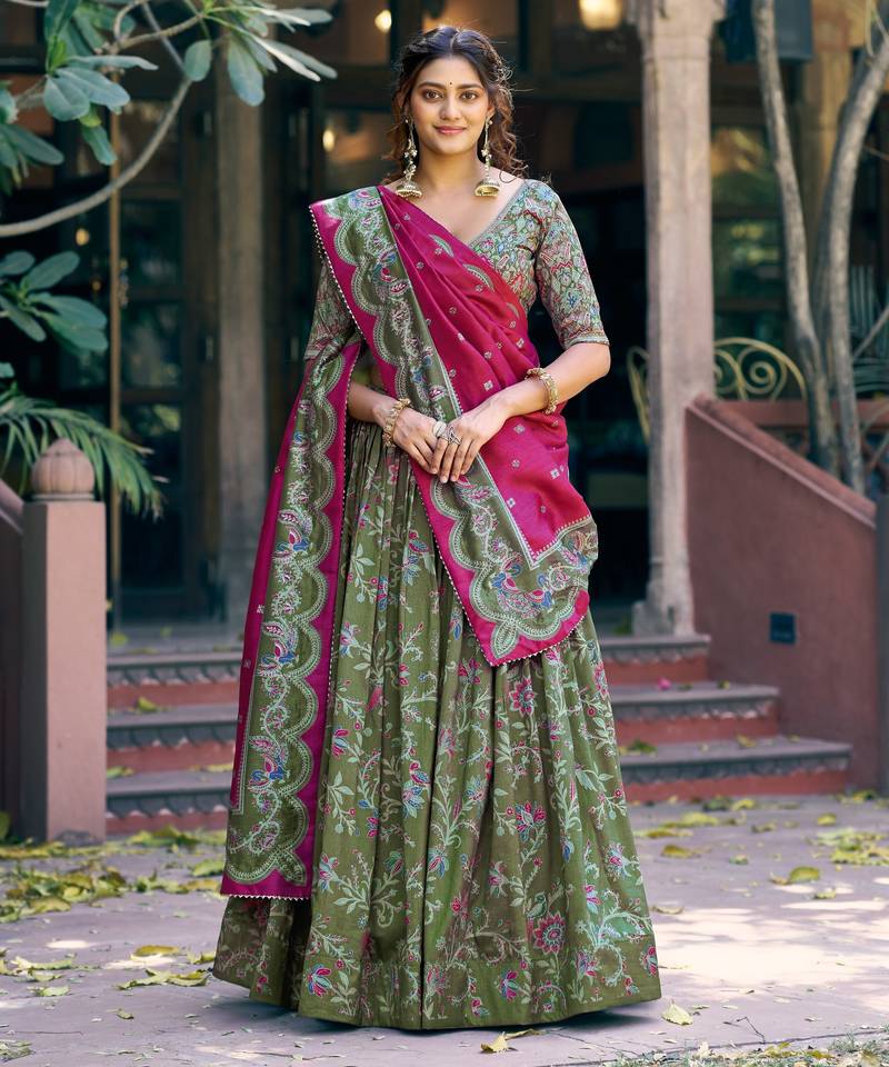 Shine Bright in Tasar Silk Foil Printed Lehenga Choli