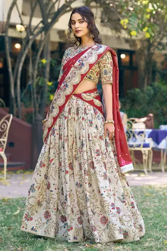 Shine Bright in Tasar Silk Foil Printed Lehenga Choli