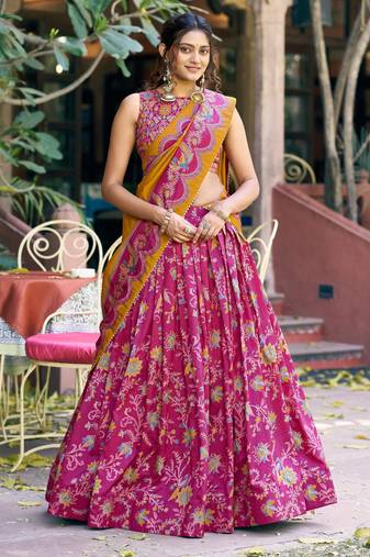 Shine Bright in Tasar Silk Foil Printed Lehenga Choli