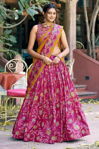 Shine Bright in Tasar Silk Foil Printed Lehenga Choli