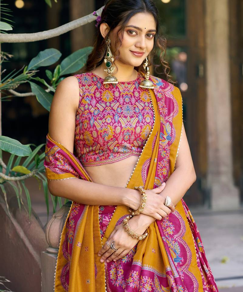 Shine Bright in Tasar Silk Foil Printed Lehenga Choli