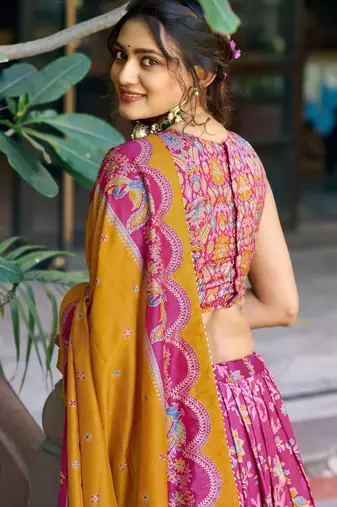 Shine Bright in Tasar Silk Foil Printed Lehenga Choli
