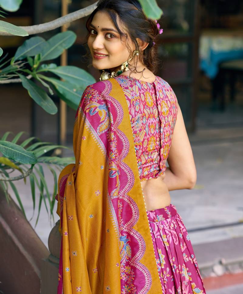 Shine Bright in Tasar Silk Foil Printed Lehenga Choli