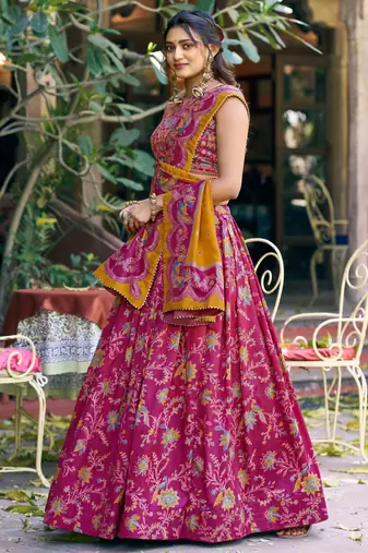 Shine Bright in Tasar Silk Foil Printed Lehenga Choli