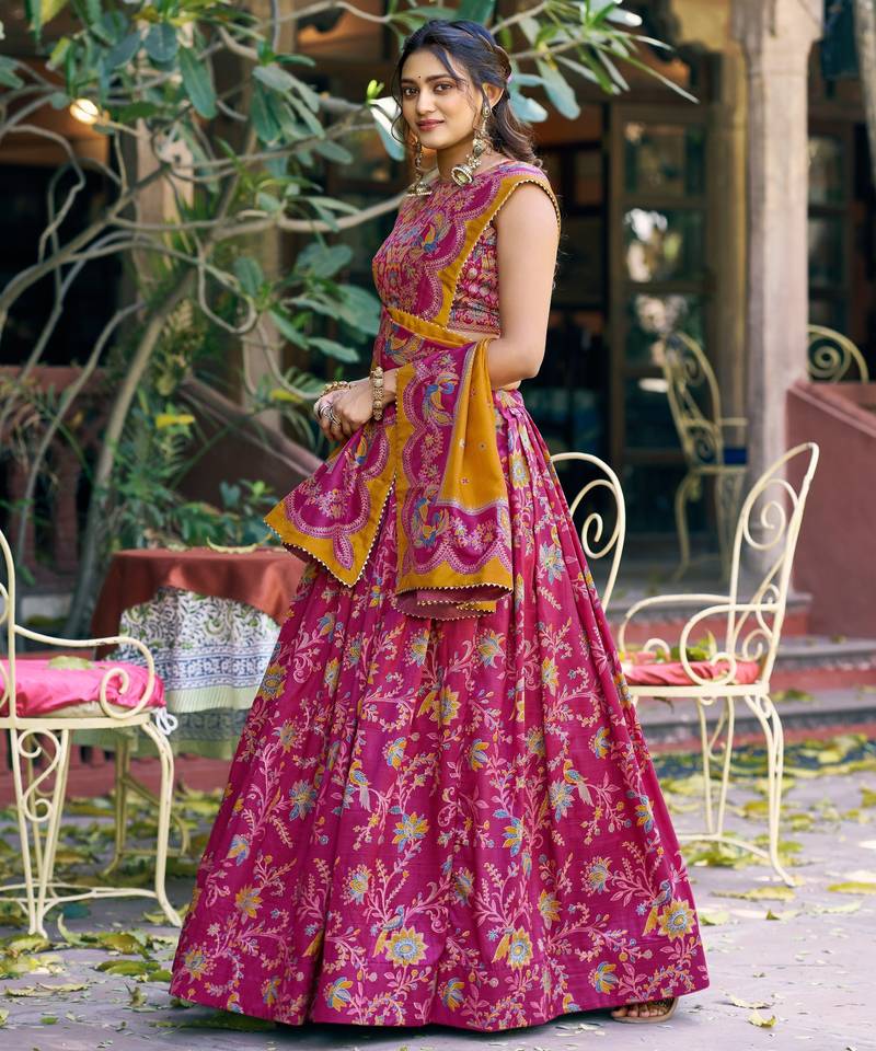 Shine Bright in Tasar Silk Foil Printed Lehenga Choli
