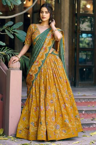 Shine Bright in Tasar Silk Foil Printed Lehenga Choli