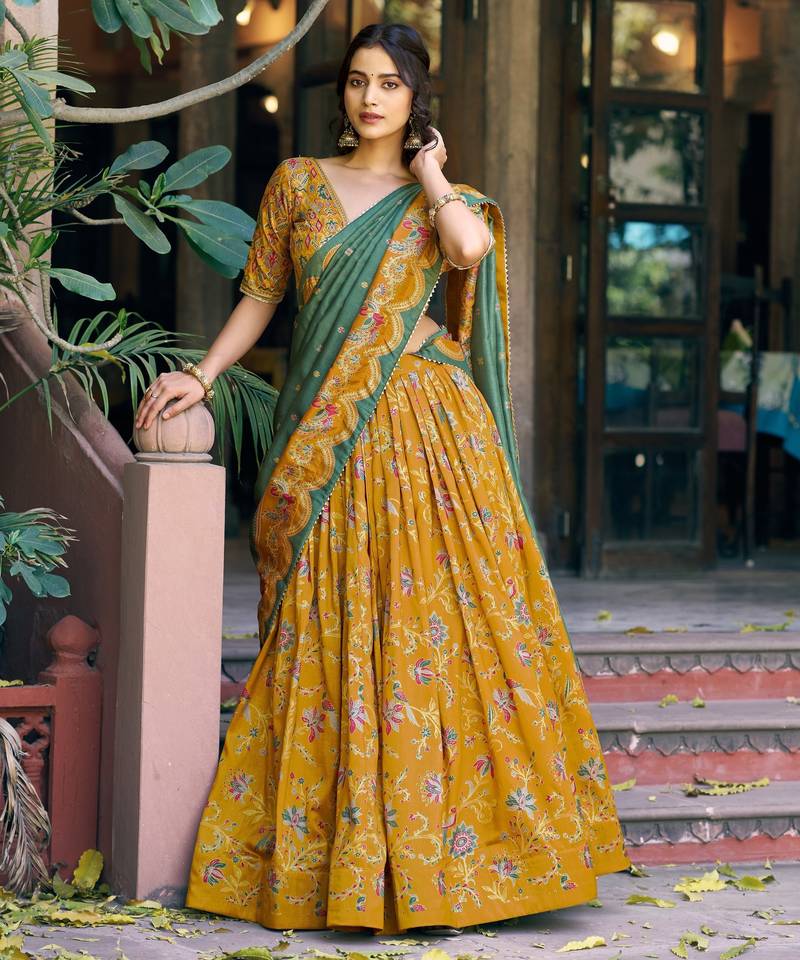 Shine Bright in Tasar Silk Foil Printed Lehenga Choli