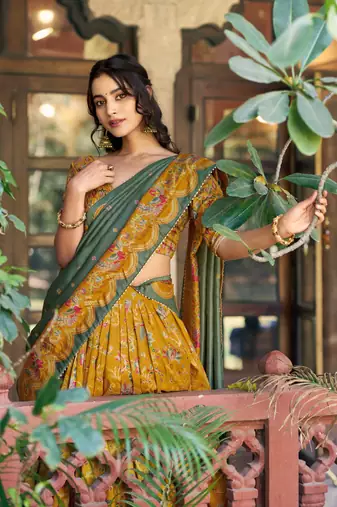 Shine Bright in Tasar Silk Foil Printed Lehenga Choli