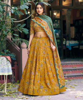 Shine Bright in Tasar Silk Foil Printed Lehenga Choli 4