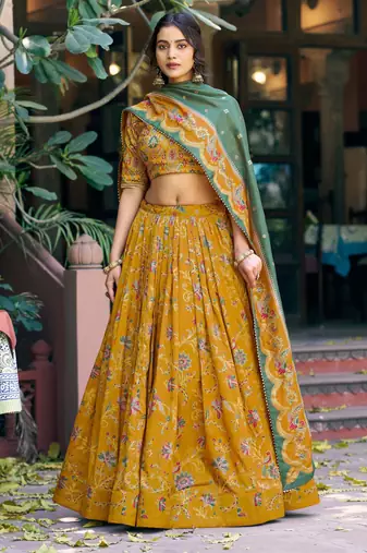 Shine Bright in Tasar Silk Foil Printed Lehenga Choli