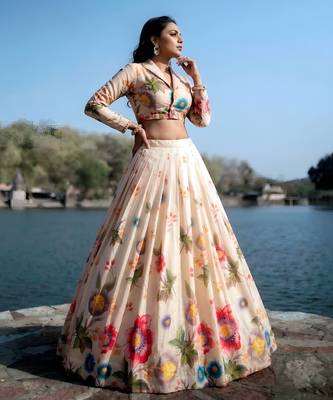 Timeless floral charm in a luxurious Tasar Silk Lehenga Choli 4
