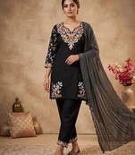 Black heavy roman silk embroidered designer salwar suit