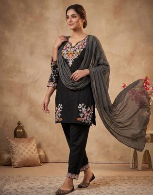 Black heavy roman silk embroidered designer salwar suit 2