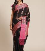 Banarasi silk blend cotton saree in black  colour with zari work