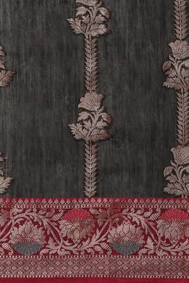 Banarasi silk blend cotton saree in black  colour with zari work 3