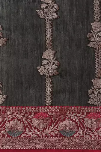 Banarasi silk blend cotton saree in black  colour with zari work