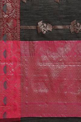Banarasi silk blend cotton saree in black  colour with zari work 4