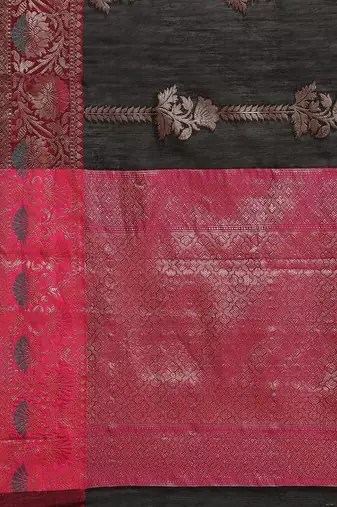 Banarasi silk blend cotton saree in black  colour with zari work