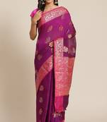 Banarasi silk blend cotton saree in purple colour with meenakari work