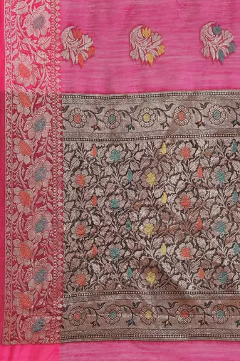 Banarasi silk blend cotton saree in purple colour with meenakari work