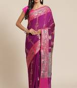 Banarasi silk blend cotton saree in purple  colour with zari work