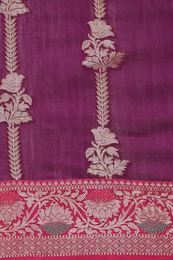 Banarasi silk blend cotton saree in purple  colour with zari work