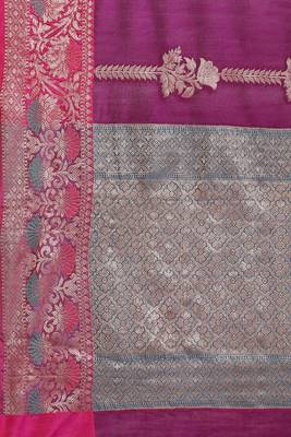 Banarasi silk blend cotton saree in purple  colour with zari work 4
