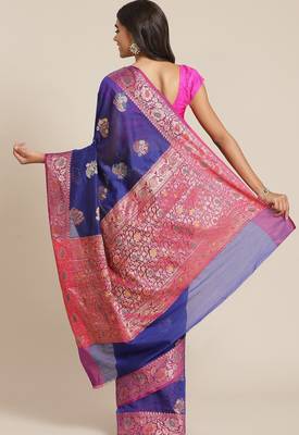 Banarasi silk blend cotton saree in blue colour with meenakari work 2